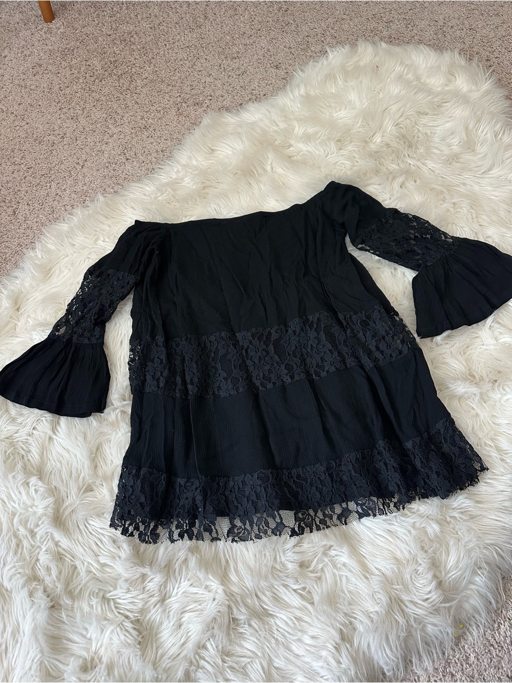Free People boho Black lace Off-Shoulder tunic Top